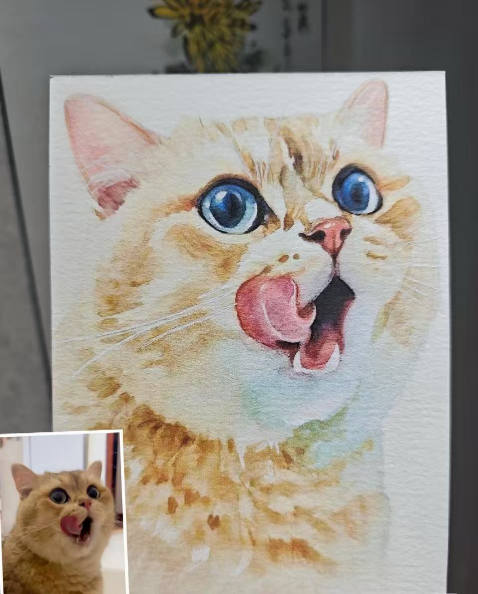 Custom Hand-Drawn Pet Watercolor Portrait